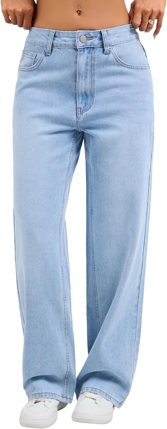 Wanduyini Straight Leg Jeans for Women Casual Washed Vintage Loose Fit Boyfriend Jeans Denim Pants