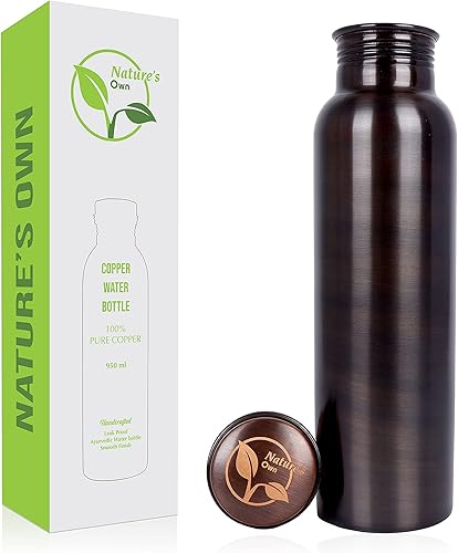 34 oz puro para beber  Tapa ayurvédica grande hecha a mano a prueba de fugas  Recipiente de agua de cobre de acabado liso  Botella de agua potable