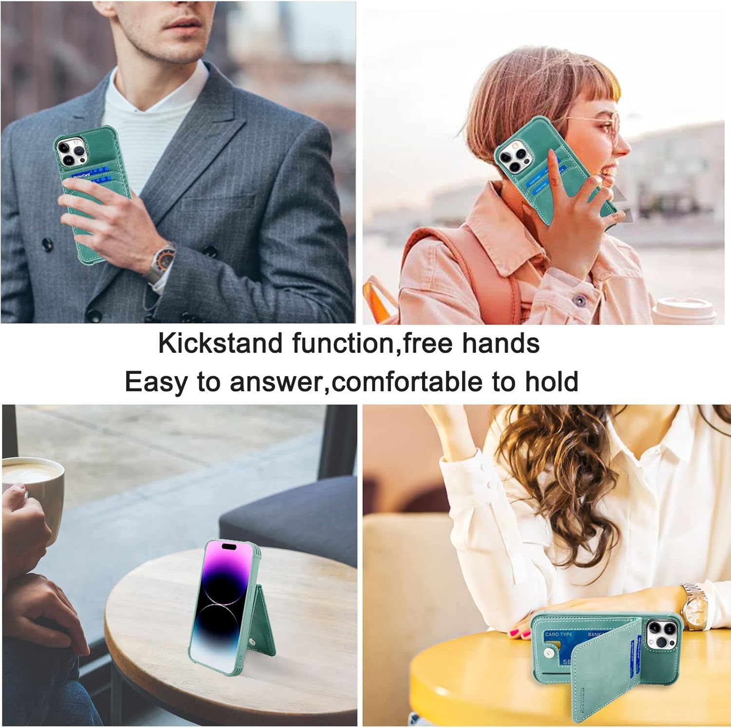 MONASAY Magsafe Wallet Case Compatible for iPhone 14 Pro Max 6.7 inch, [Wireless Charging] [Screen Protector] Magnetic Leather Phone Cover with Detachable RFID Blocking Card Holder, Light Green