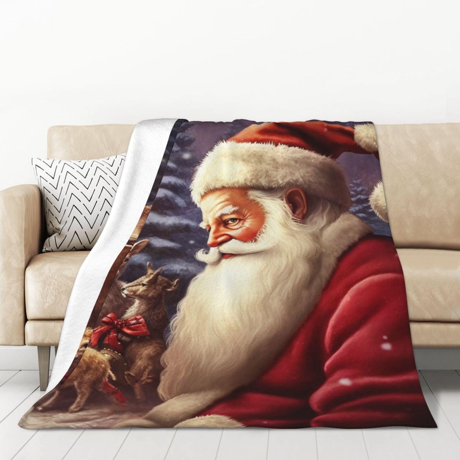 Couverture flanelle Père Noël 320g au fini anti-boulochage et douceur premium de salon