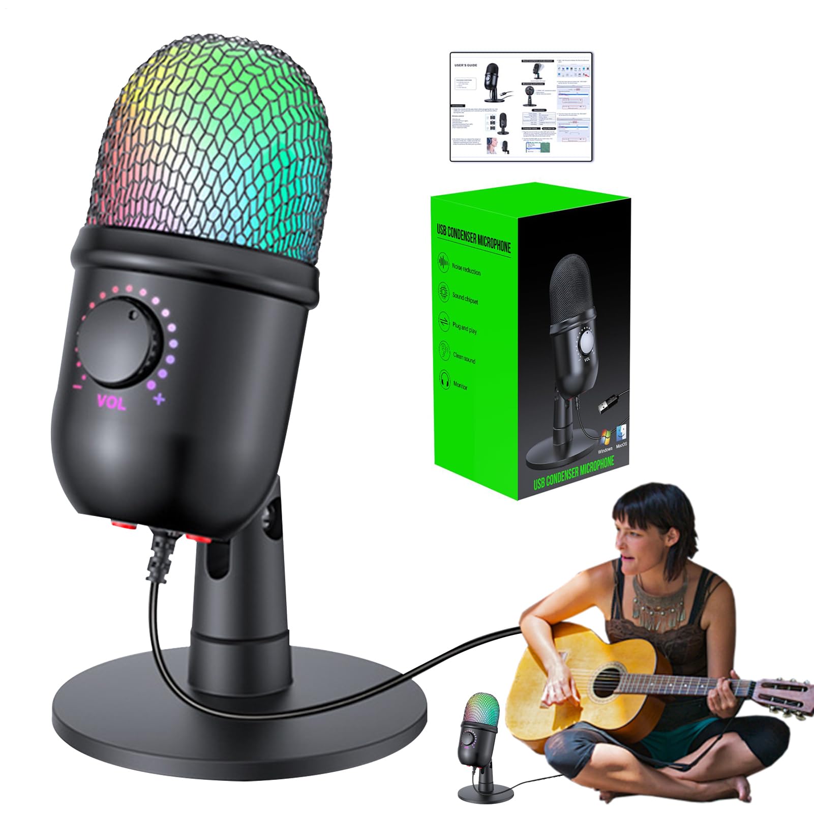 Usb Microphone,Plug And Play, 17.5x9.5x9.5cm, Podcast,vocal Recording Microphone,Mute Button,for Streaming Vocal Recording Desktop Laptop Studio