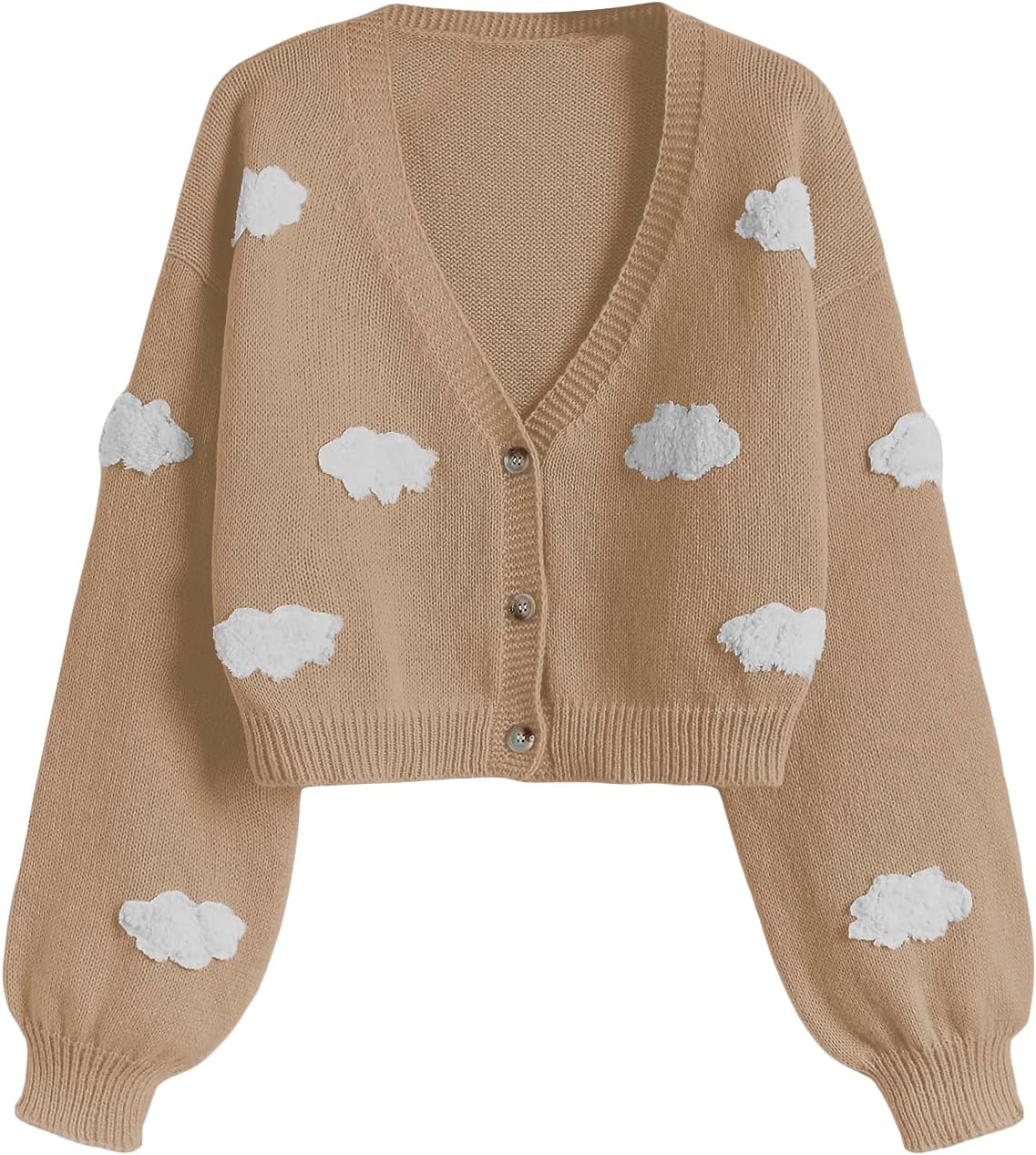 SHENHE Women's Button Down Sweater Cloud Printed V Neck Long Sleeve Crop Knit Cardigan Top