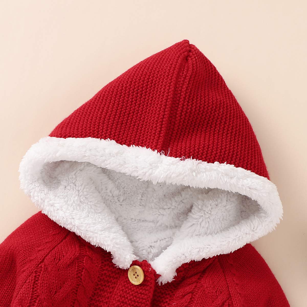 Hinzonek Bébé Tricoté Polaire Doublé Combinaison de Neige Infantile Garçon Fille Hiver Chaud Barboteuse Combinaison Vêtements de Noël