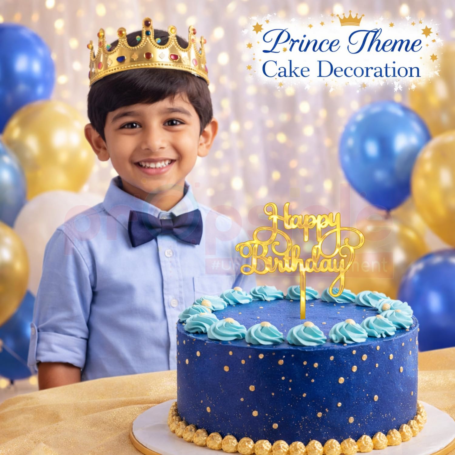 Propsicle Golden Acrylic Happy Birthday Cake Topper, Mirror Finish Reusable Decoration for Cake, Elegant Script Design for Kids Adults Celebration, Compatible with Prince Princess Theme 3
