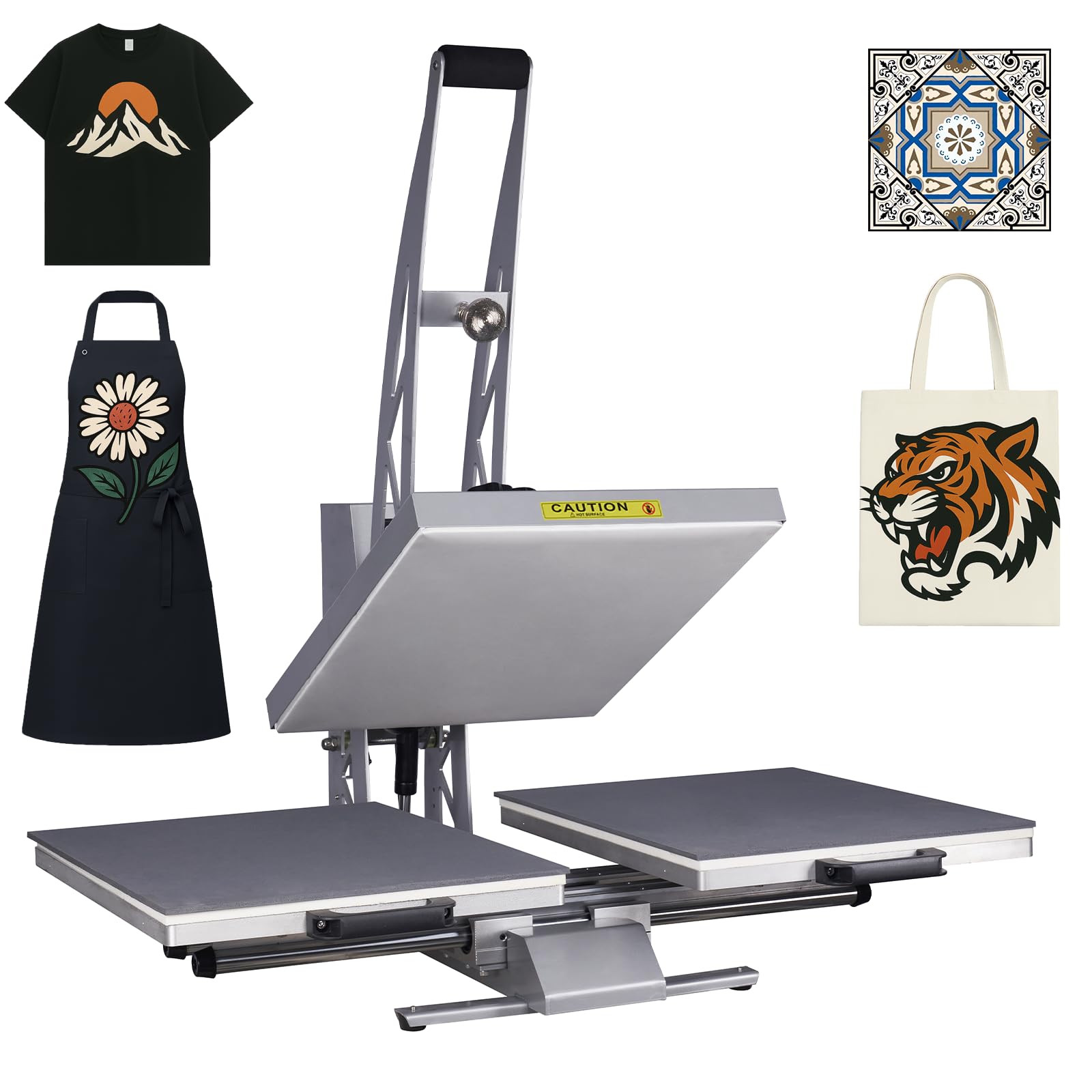 Prensa térmica de alta presión de 16 x 24 pulgadas, 110 V, 2000 W, con tapa abatible, para empresas, gran máquina de transferencia de calor con control digital profesional para sublimación, diseño de base deslizante de doble placa.