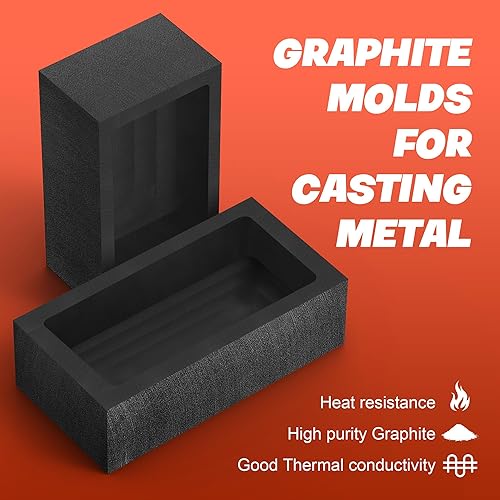 Miniatura 4 de 2 moldes de lingote de grafito de 2.2 lbs, molde de 4 x 2 x 1 pulgada para fundición de fusión, refinado, reciclaje de aluminio, cobre, plata, oro,