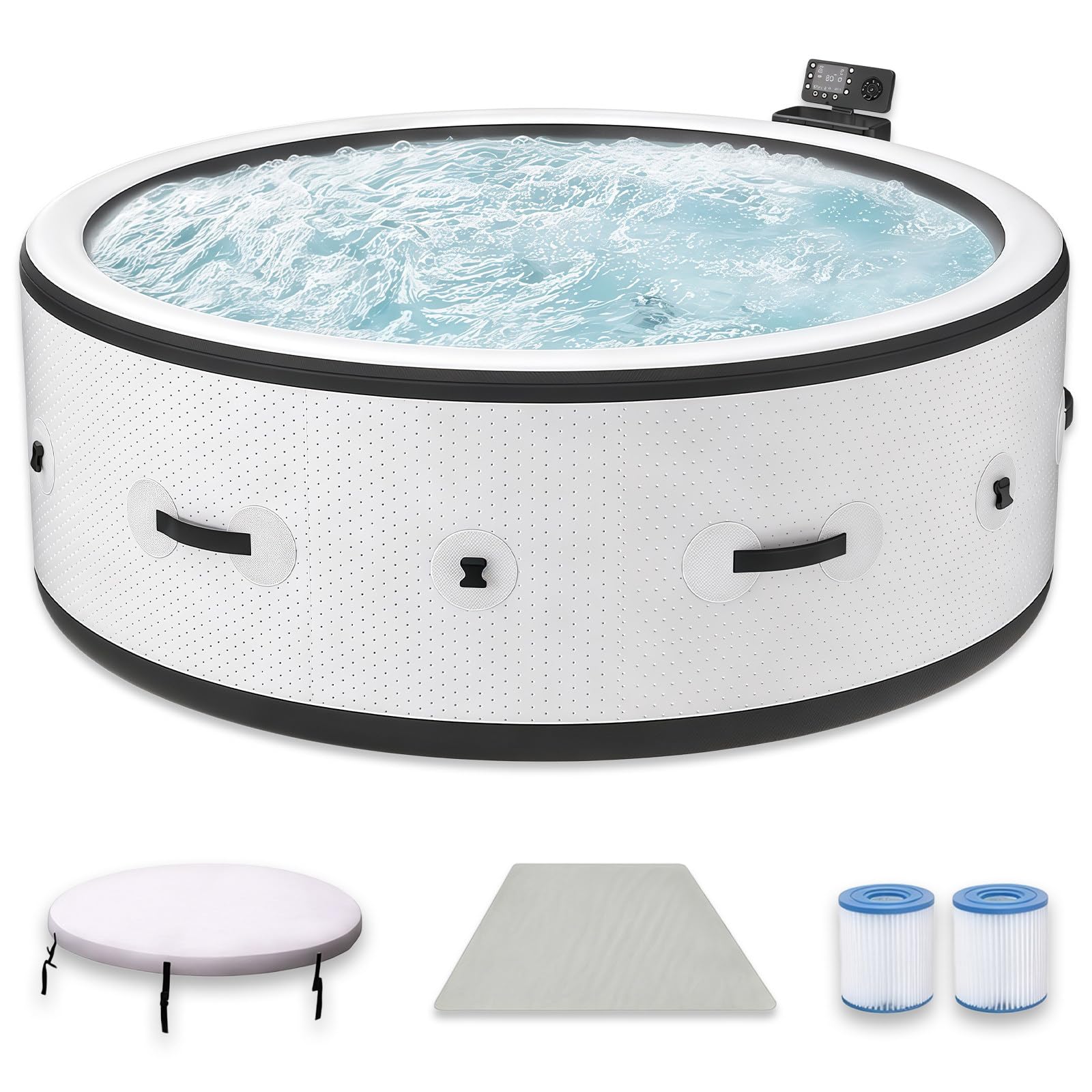 BANGBANGJI Spa Gonflable pour Extérieur, 6 Personnes Économe en Énergie, Rond 206 x 71cm, Chauffage Rapide 104°F, avec 150 Jets d'air & 1 Couverture Thermique pour Terrasse Jardin Extérieur