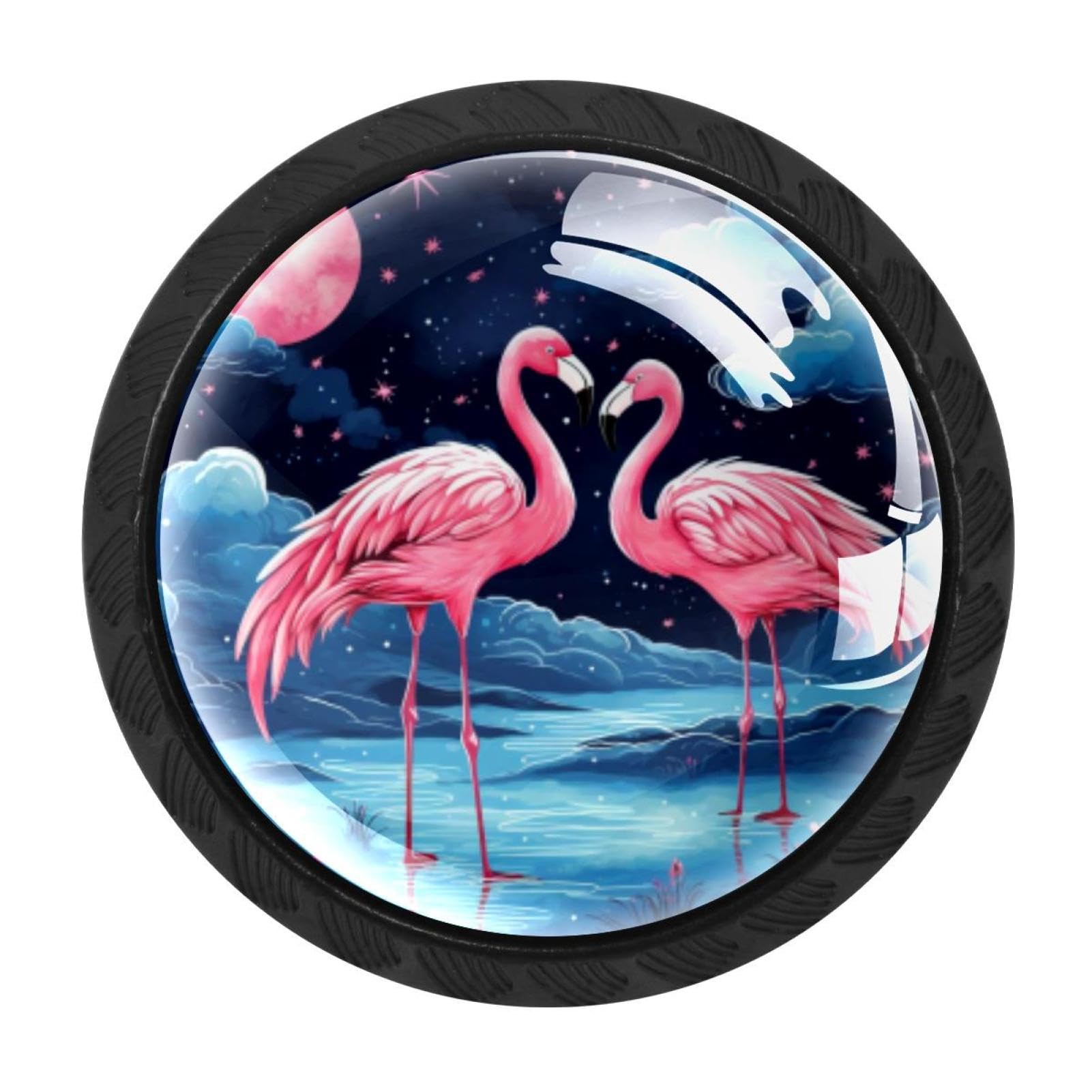 CHENZZZZ Starry Flamingos Cabinet Knobs 4 Pieces Drawer Kitchen Cabinets Dresser Cupboard Wardrobe Unique Pulls Handles