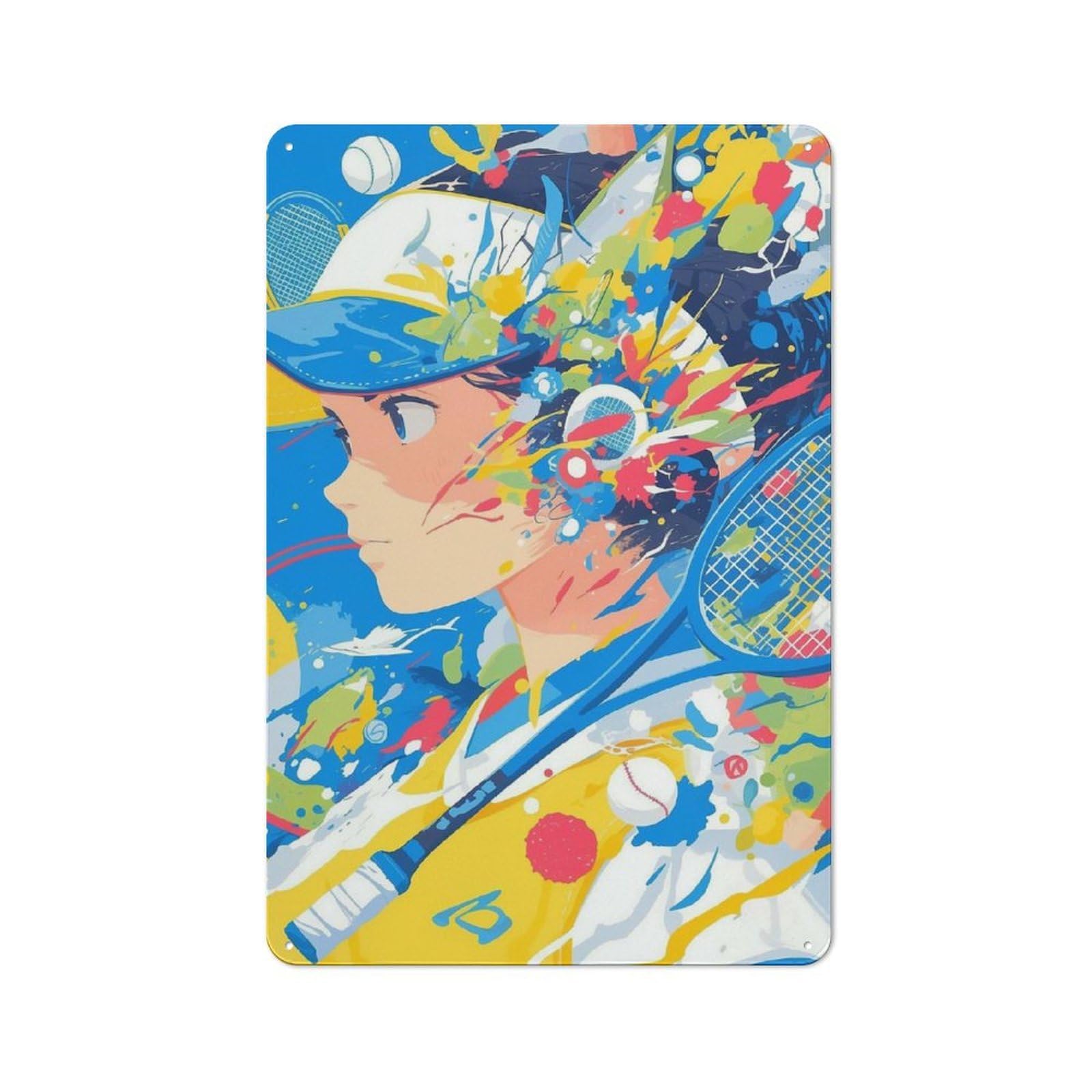 Junmoney Girls Anime Tennis Clean Industrial Decorative Metal Plaque 30X20cm, Loft Wall Plaque For Modern Home, Workshop, Office Or Cafe