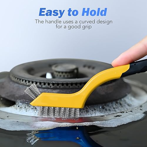 Miniatura 4 de Juego de cepillos de alambre, 6 cepillos de alambre de latónacero inoxidablenailon para limpieza con mango curvado para eliminación de óxido,