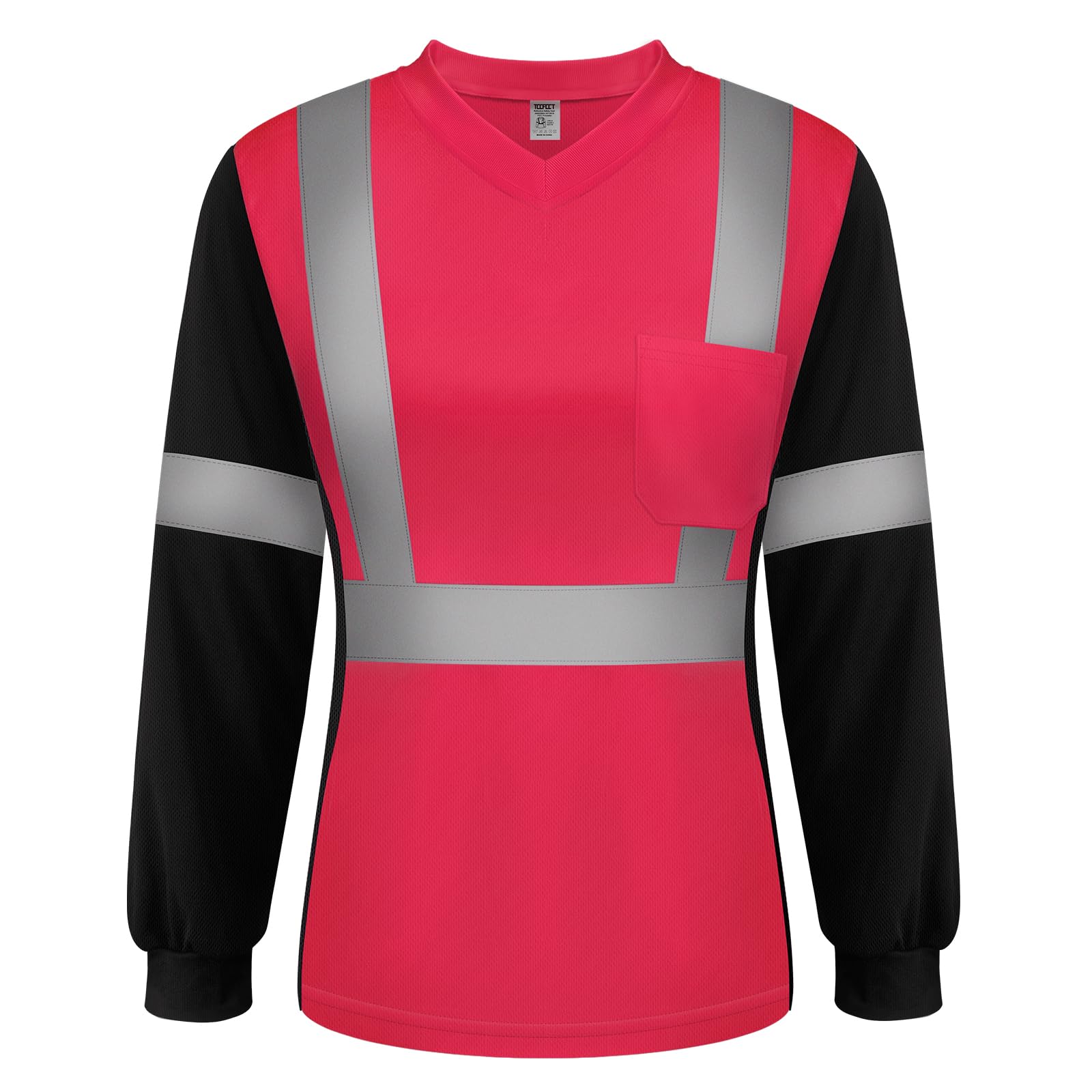 TCCFCCT Hi Vis Shirts for Women Class 3 Safety Shirt for Women Construction Work with Long Sleeves, Hi Vis Shirts for Women Driver and Night Running,