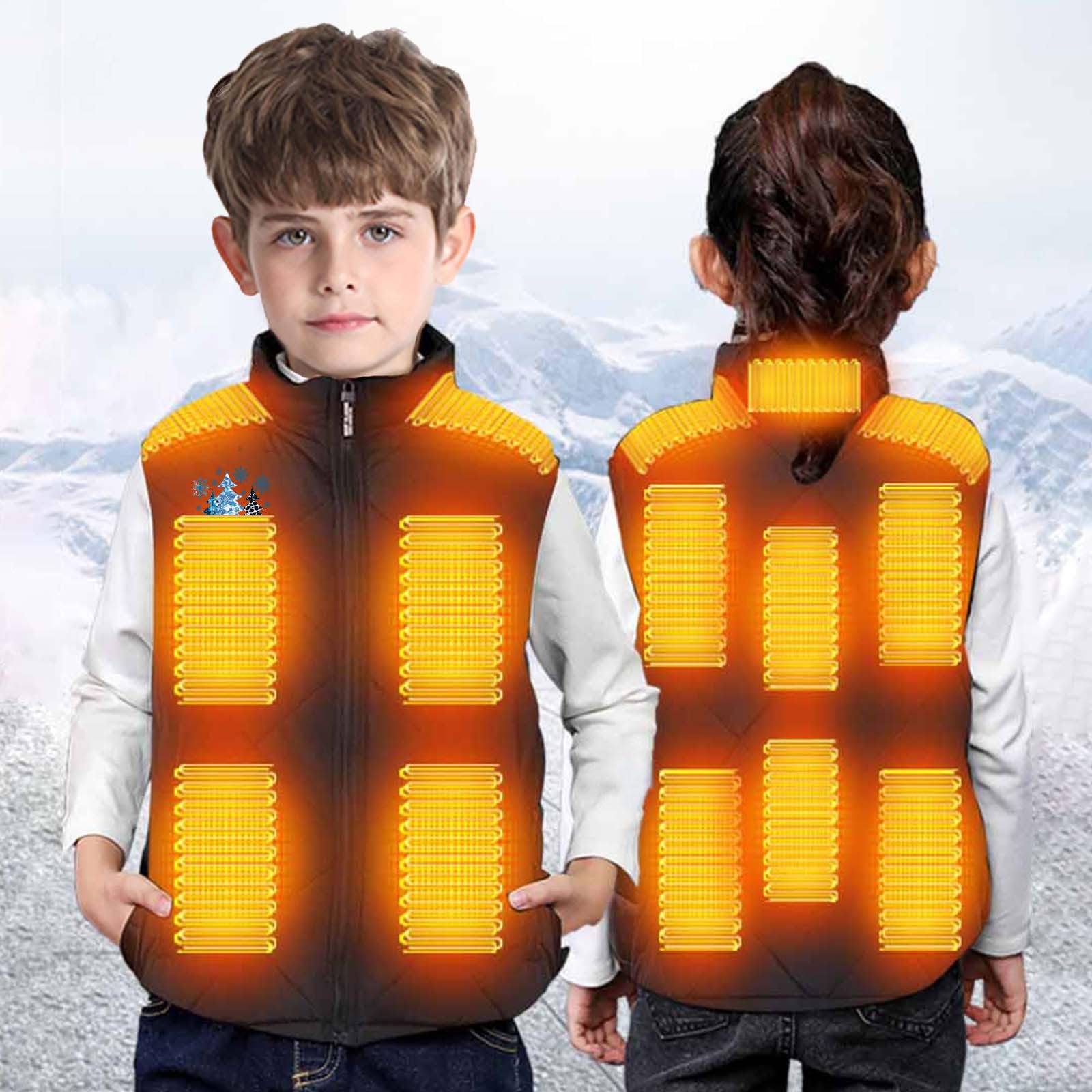 Gilet Chauffant pour Enfants Veste Chauffante Electrique Garçons Filles USB avec 13 Zones de Chauffage Blouson Chauffant Enfant Veste Chauffante Doudoune imprimé Vêtements Chauffants Lavable