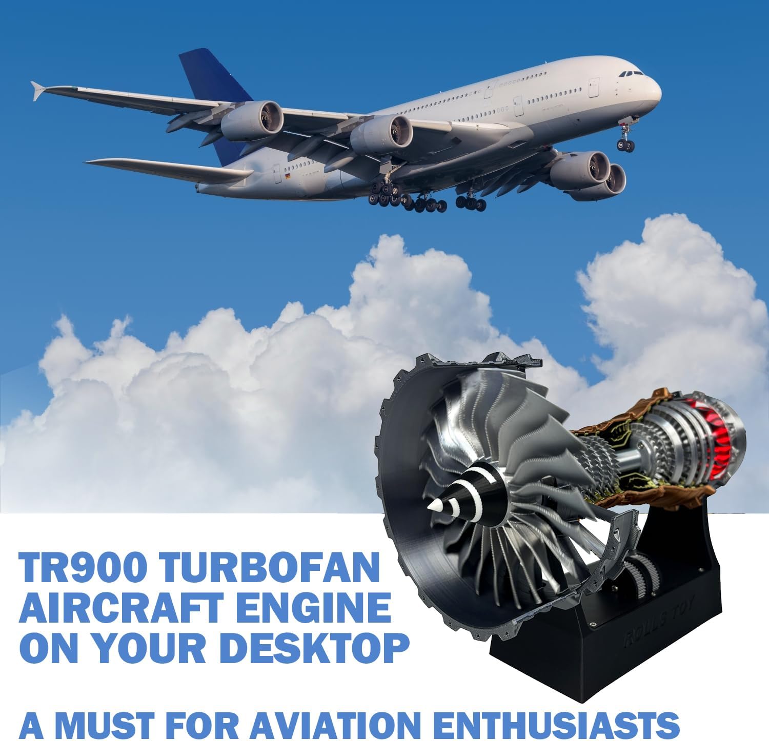 Motorized Turbofan Engine Model for Adults, TR900 Jet Engine Replica (A380) with LED Lights & Speed Control, Professional Mechanical Display & Aviation Engineering Gift, 28cm Assembly Version