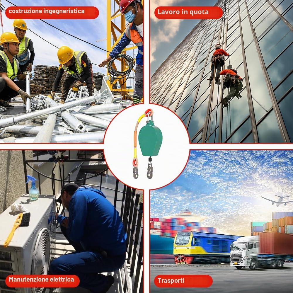 Lotvic Dispositivo Anticaduta Retrattile 10m, Anticaduta a Richiamo Automatico, Anticaduta di Tipo Retrattile, Dispositivo di Sicurezza Dell'altezza per Ponteggi e Tetti, Carico Massimo 150 kg
