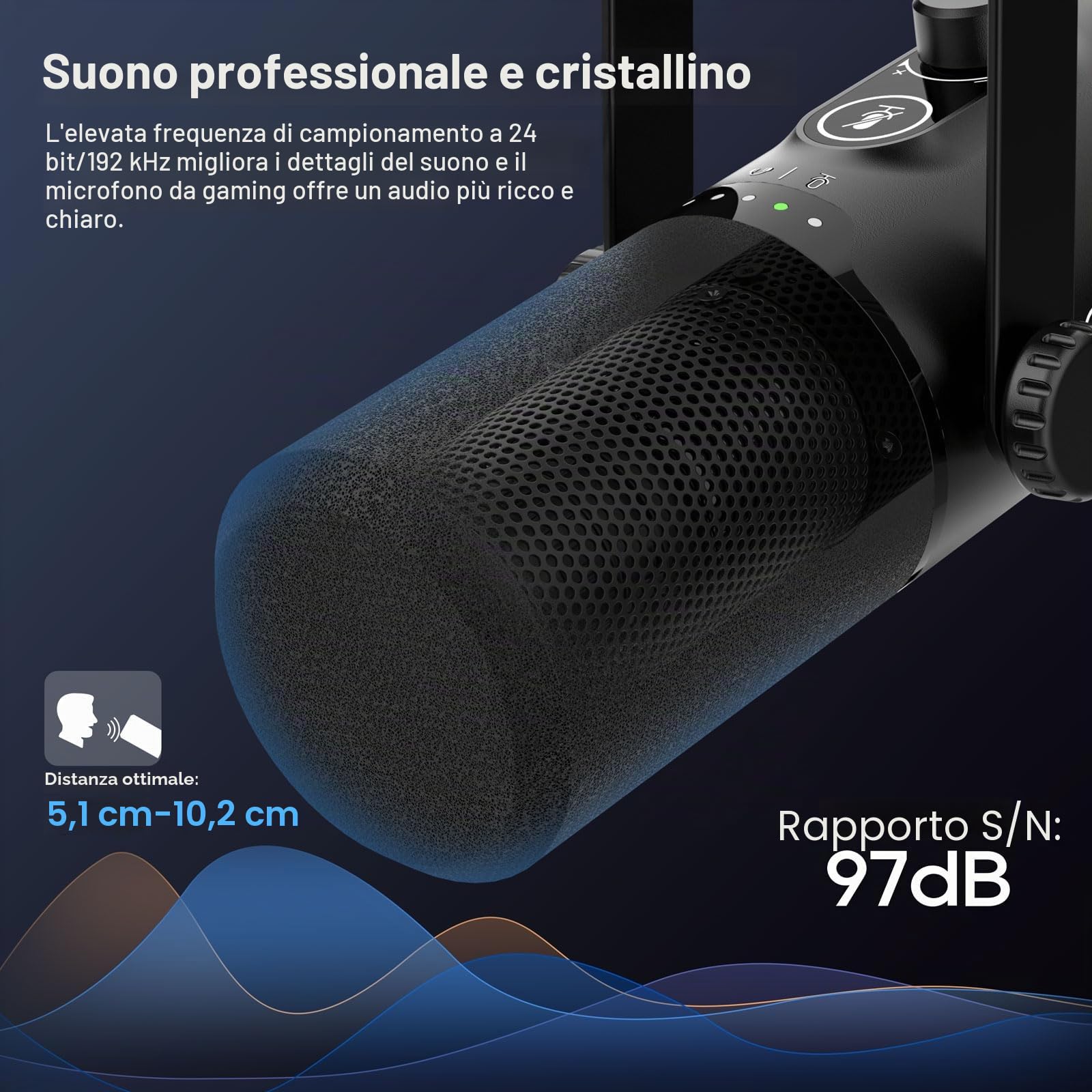 FDUCE Kit microfono da gioco USB/XLR, microfono dinamico per PC per streaming di podcasting, kit microfono RGB per computer con supporto da tavolo, pulsante mute e jack per cuffie, per registrazione