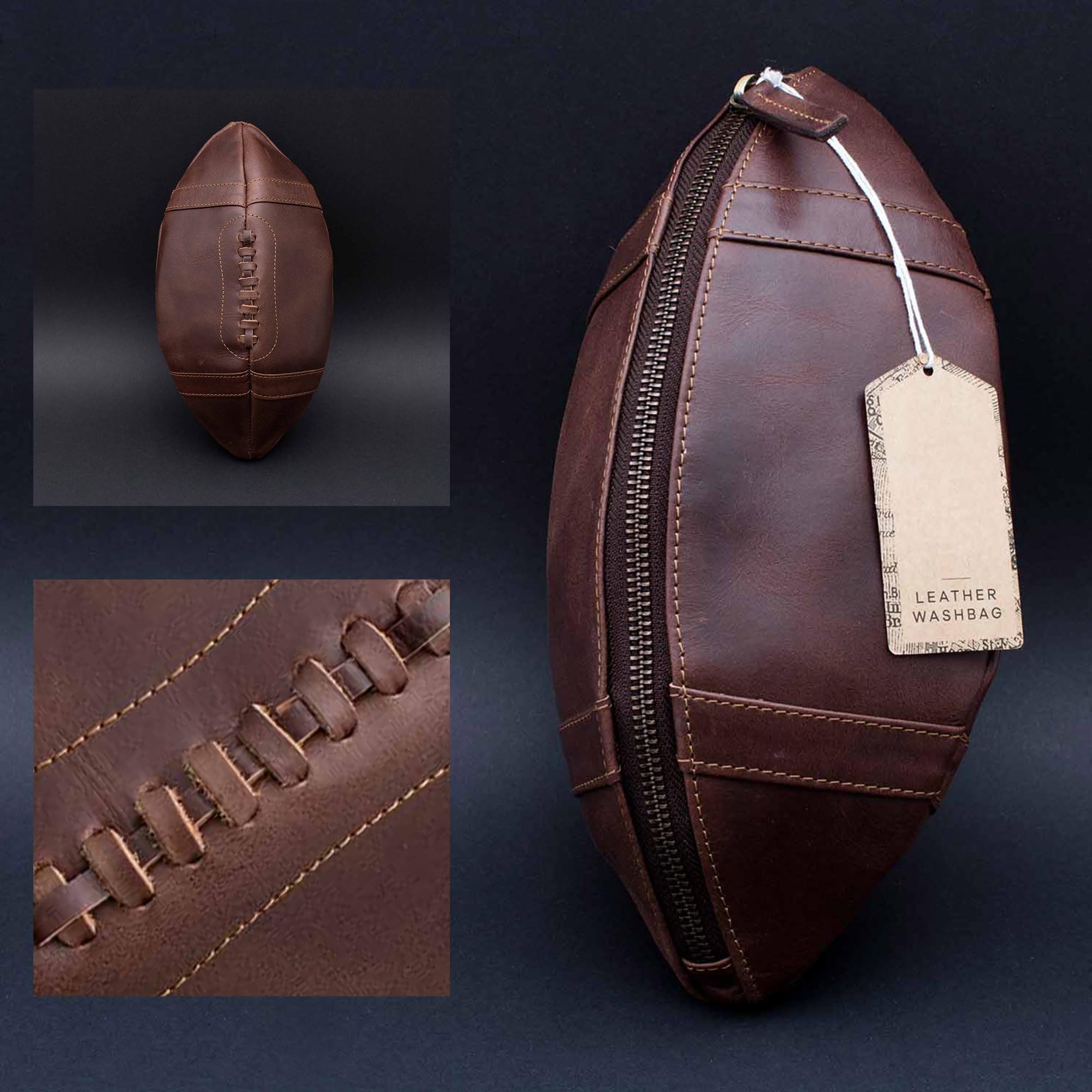 Monsterzeug American Football Kulturbeutel, Football Geschenke für Männer, Leder Kulturtasche, Kosmetiktasche, Waschtasche, Herren Necessaire, Toiletttasche, Reise Kulturtaschen, Waschbeutel, Tasche