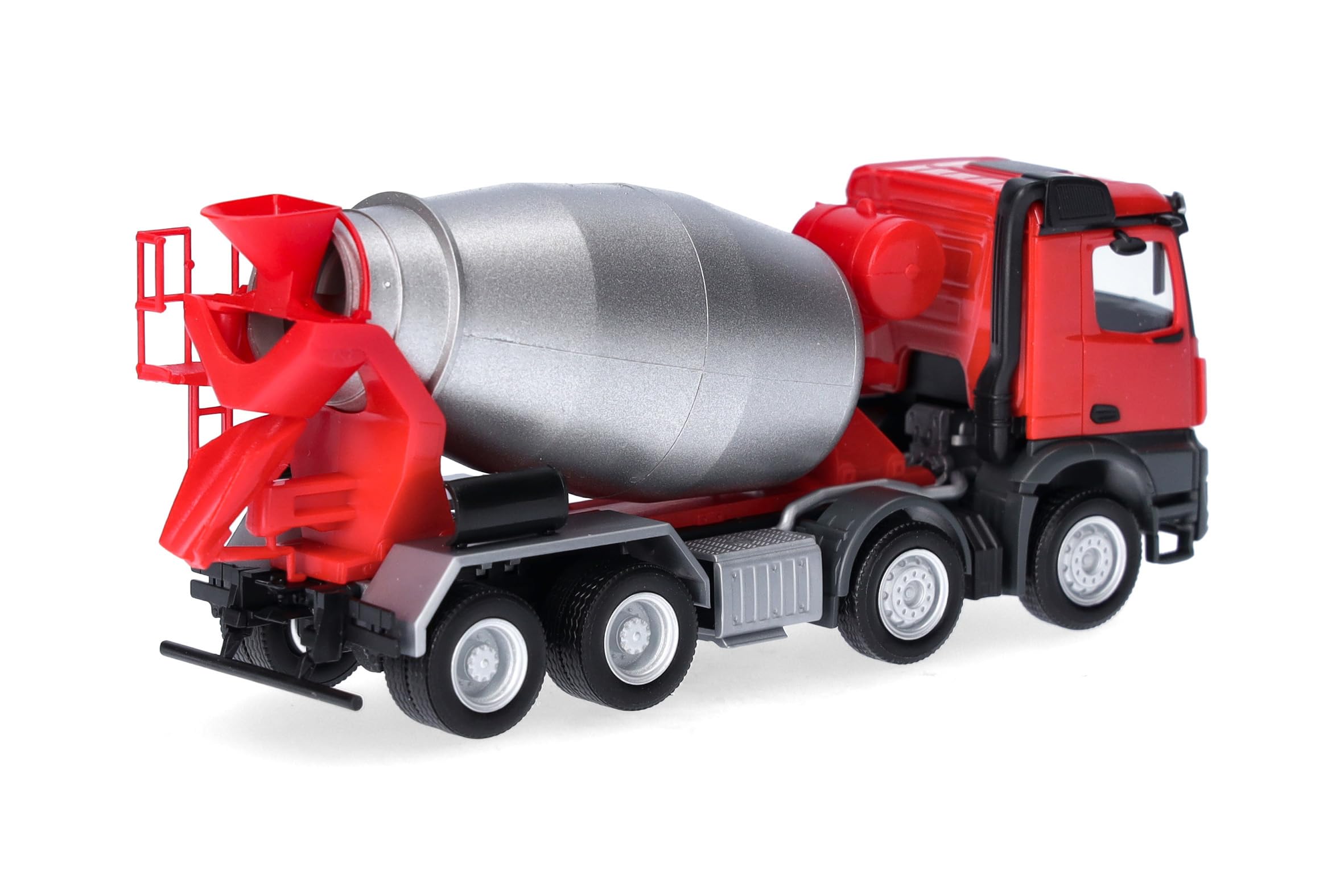 Herpa LKW Modell Mercedes-Benz Arocs M Betonmischer-LKW 4-achs, rot/Silber, Miniatur im Maßstab 1:87, Sammlerstück, Made in Germany, Kunststoff