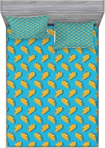 Miniatura 75 de Ambesonne Juego de sábanas bajeras y fundas de almohada, dibujos de aviones antiguos, vuelos clásicos con fechas, estilo vintage, diseño nostálgico,