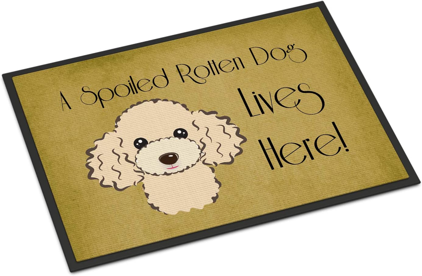 Caroline's Treasures BB1506MAT Buff Poodle Spoiled Dog Lives Here Doormat 18x27 Front Door Mat Indoor Outdoor Rugs for Entryway, Non Slip Washable Low Pile, 18H X 27W