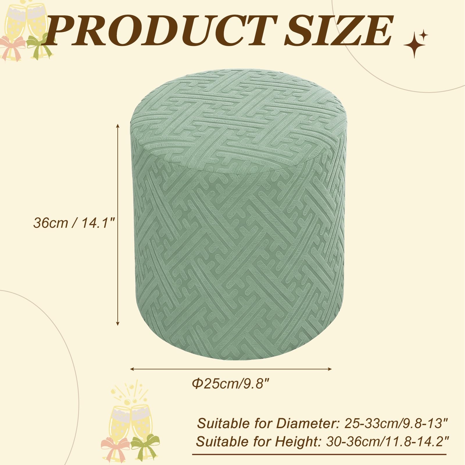 QUARKZMAN Funda Redonda Otomana Funda Elástica Otomana Adecuada Diámetro 10"-13" Fundas para Reposapiés Antideslizantes con Base Elástica Protector para Muebles De Dormitorio.