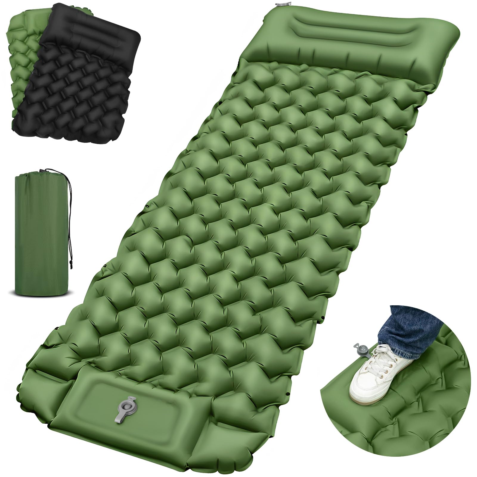CIRULLI CAMPING ISMATTE Self -Blow, Ultra -Light to płaszcz materaca powietrzna ze zintegrowaną poduszką, pompą stóp do szybkiego wydmuchi, przenośny składany materac powietrzny