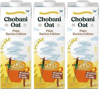 Chobani Oat Barista Edition Plain Oat Milk, Shelf-Stable Vegan Gluten-Free Non-Dairy, 32oz Pack of 3