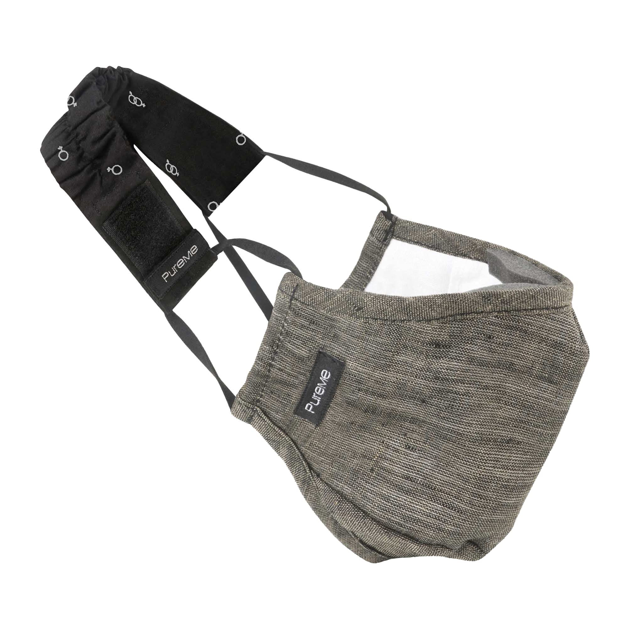 PureMe Linen Reusable Without Valve Mask with 2 Filters for Unisex (Denim Black)