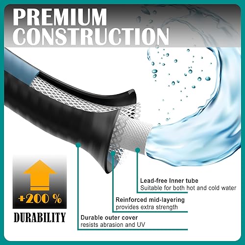 Miniatura 4 de Manguera de jardín de 50 pies, ligera y resistente, manguera de agua de 12 pulgada, sin torceduras, flexible y duradera, a prueba de fugas,