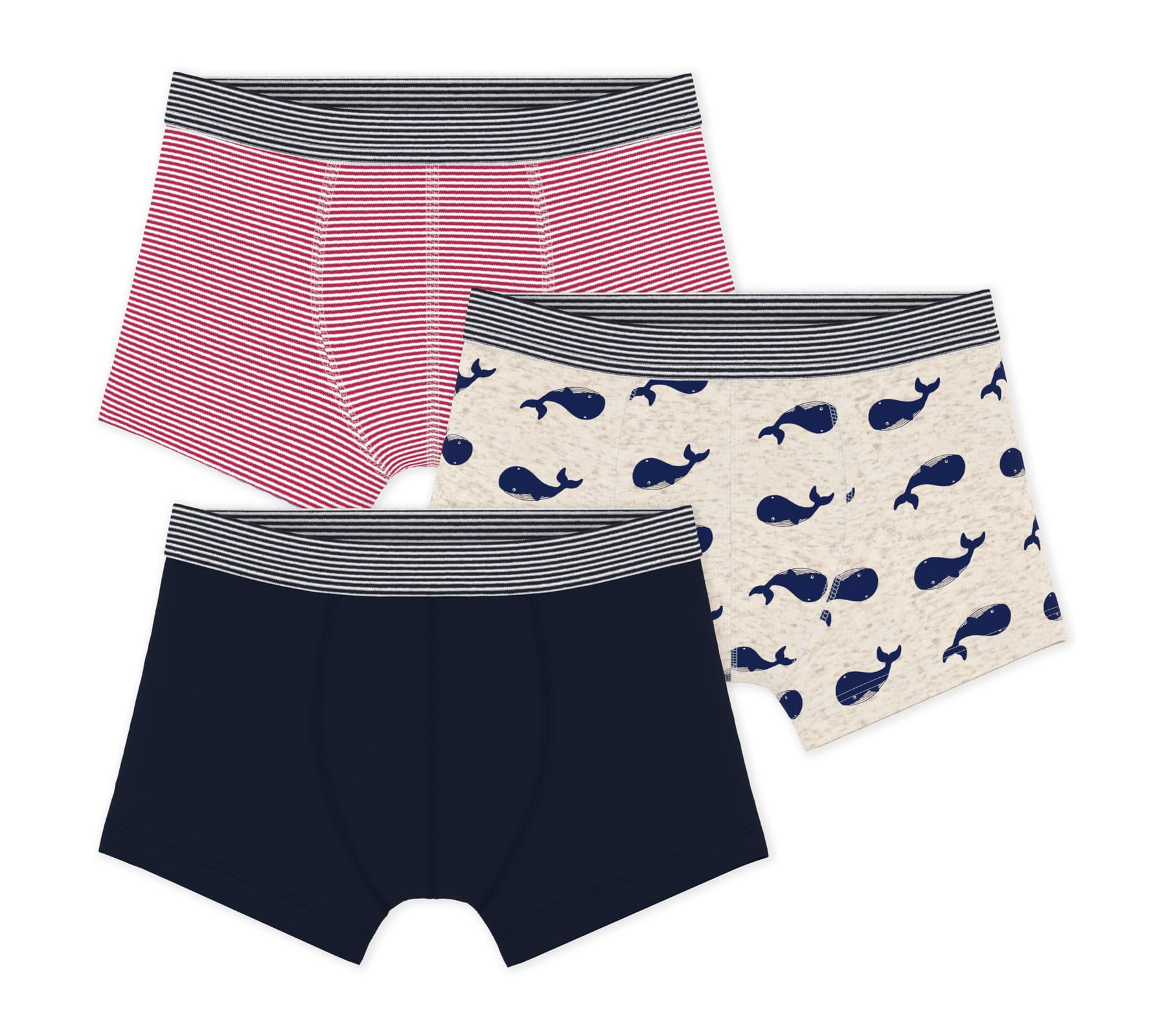 Petit Bateau Boys Navy Blue Set Of 3 Mobidic Organic Cotton Boxers