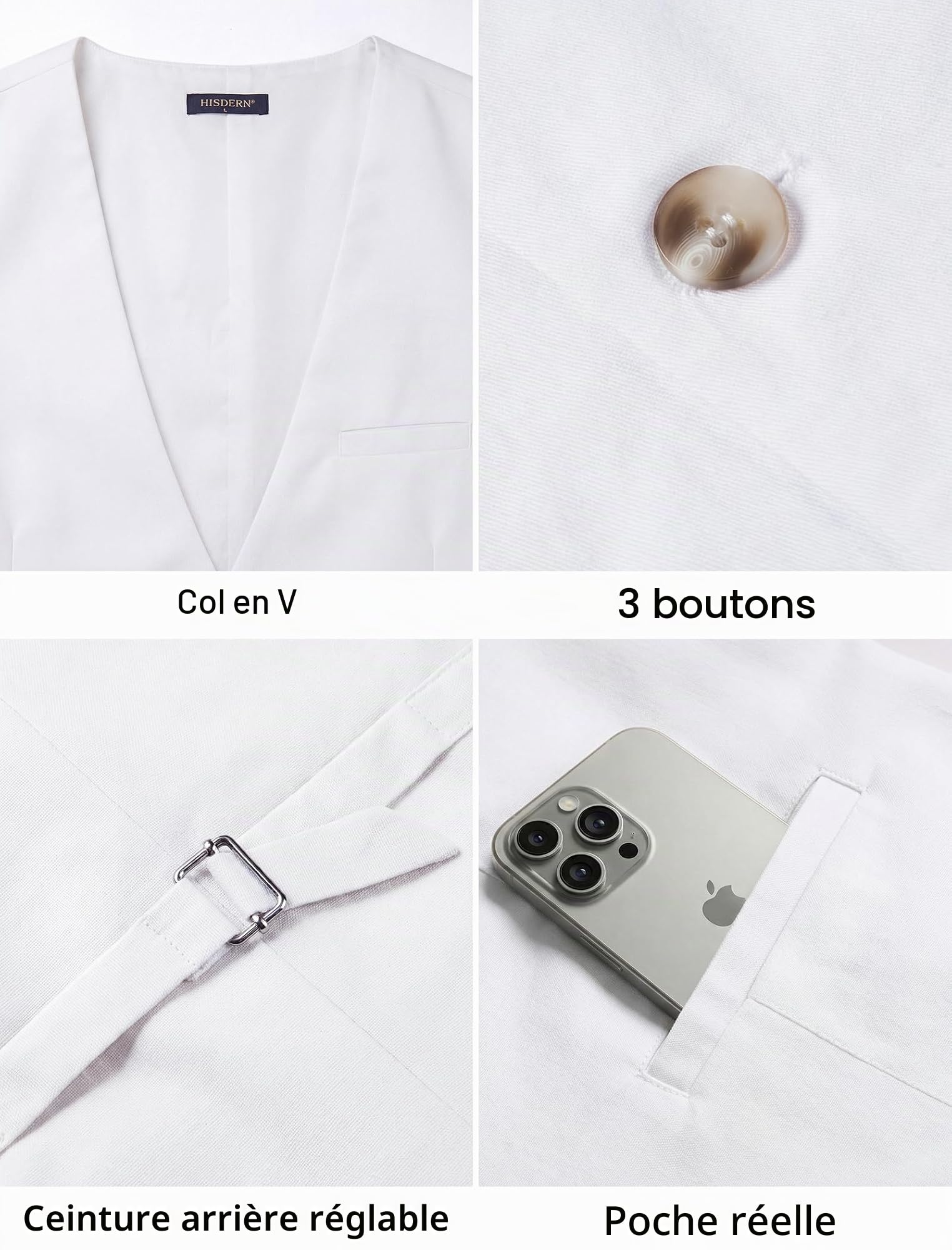 HISDERN Gilet d'été pour homme coton et lin avec poches léger et respirant