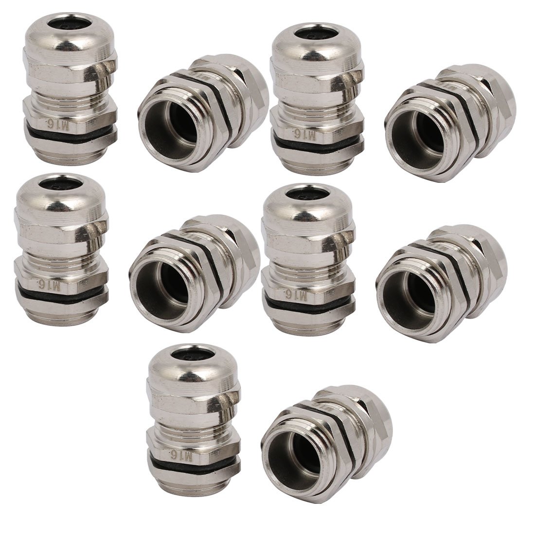 Aexit M16x1.5mm Thread Transmission 2mm Dia 5 Holes Metal Cable Gland Joint Silver Tone 10pcs