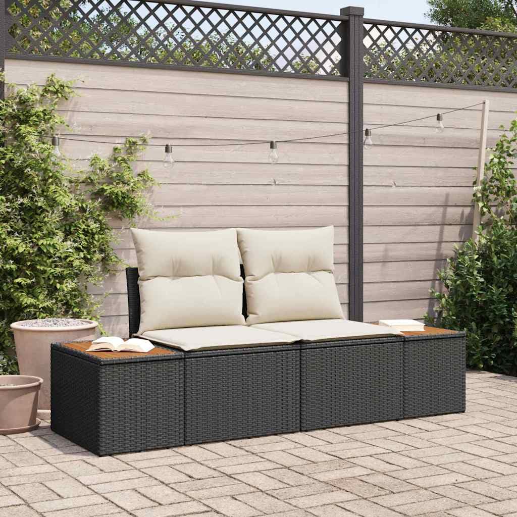 Sofa ogrodowa, czarna, 184 x 62 x 85 cm, polirattanowa, 2-osobowa sofa wypoczynkowa ze stalową ramą, nowoczesne wzornictwo, na taras, balkon