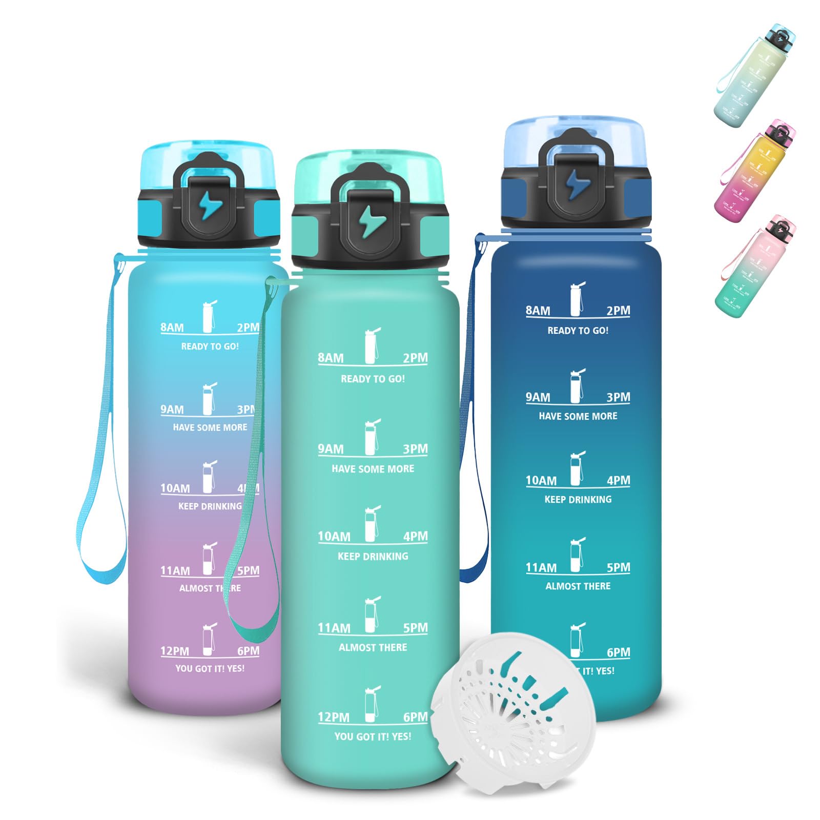 Grsta Leak-Proof Children's Water Bottle with Filter 500 ml Time Marking and Lacing Secure Locking Bottle for School Bubble Adults