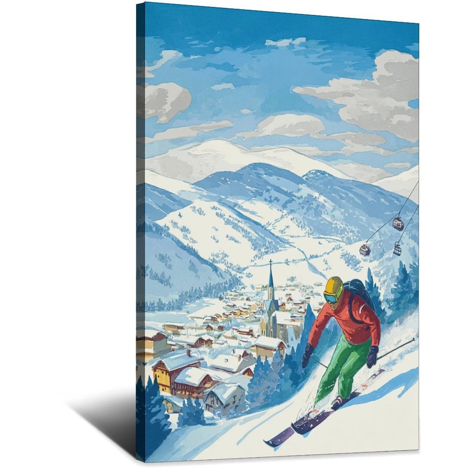 CFXNGA Mayrhofen Austria Ski Posters 24x36inch(60x90cm) Vintage Watercolor Canvas Art