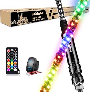 Nilight 2PCS 2FT Spiral RGB Led Whip Light w/Chasing Dancing Lights