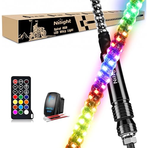 Nilight 2PCS 2FT Spiral RGB LED Whip Light w/Chasing Dancing Lights
