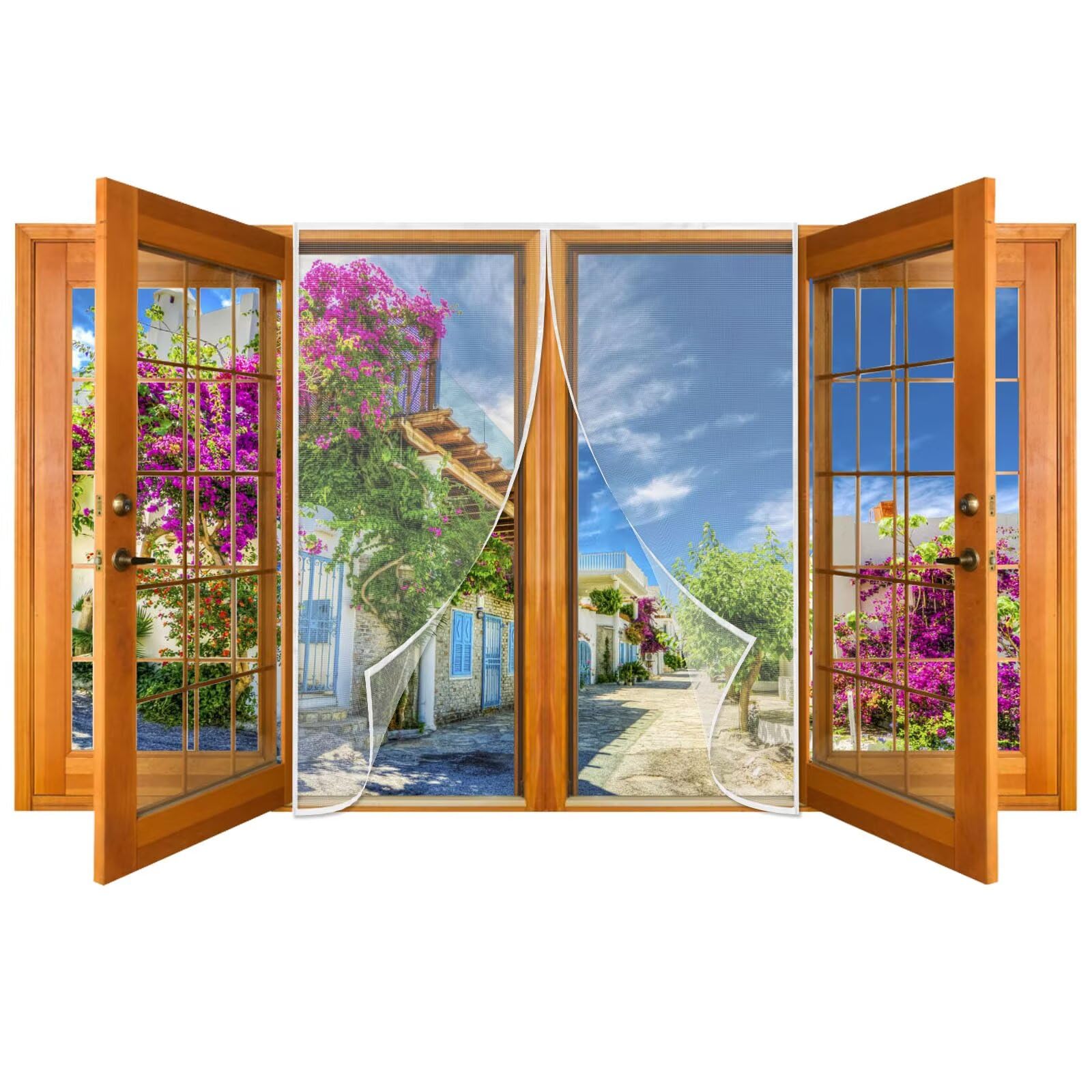 Fly Screen Window Mosquito Net, 110x160cm Insect Protection Fly Curtain with Magic Sticker Tape, Self-Adhesive for Balcony Window Living Room, Magnetic Closure White — image 1