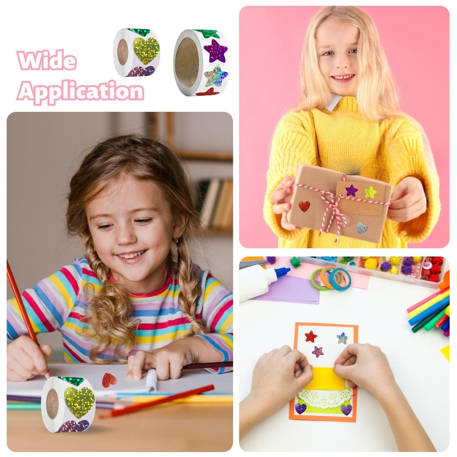 Lot De 1000 Autocollants Paillettes étoiles Et Cœurs (2,5 Cm) - Pour Enfants, Récompenses Scolaires, Scrapbooking
