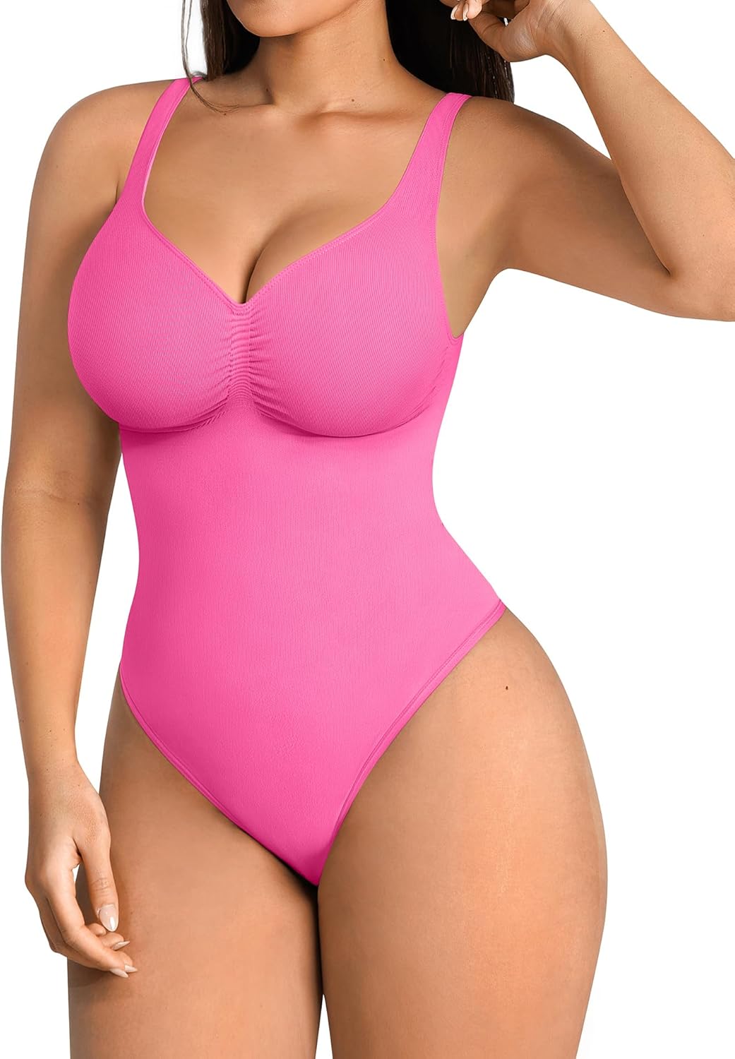 FeelinGirl Shapewear Bodysuits for Women Tummy Control Thong Seamless V Neck Compression Body Suits Corset Top