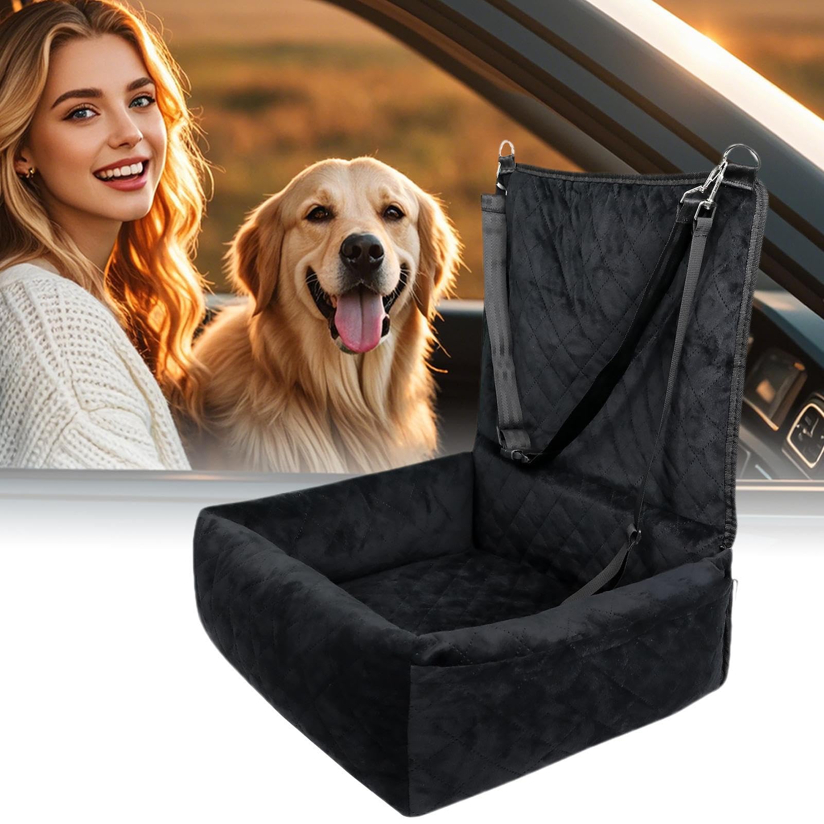 Seggiolino auto per cani – Ventilato 2 tasche laterali | sedile per animali domestici, cuscino di sicurezza per cuccioli – per sedile anteriore e posteriore, viaggi su strada, viaggi