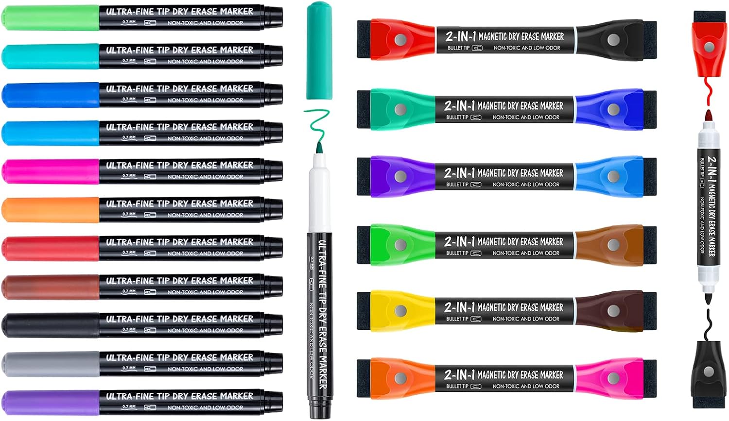 maxtek Dry Erase Markers Ultra Fine Tip, 0.7mm, Low Odor, Extra Fine Point Dry