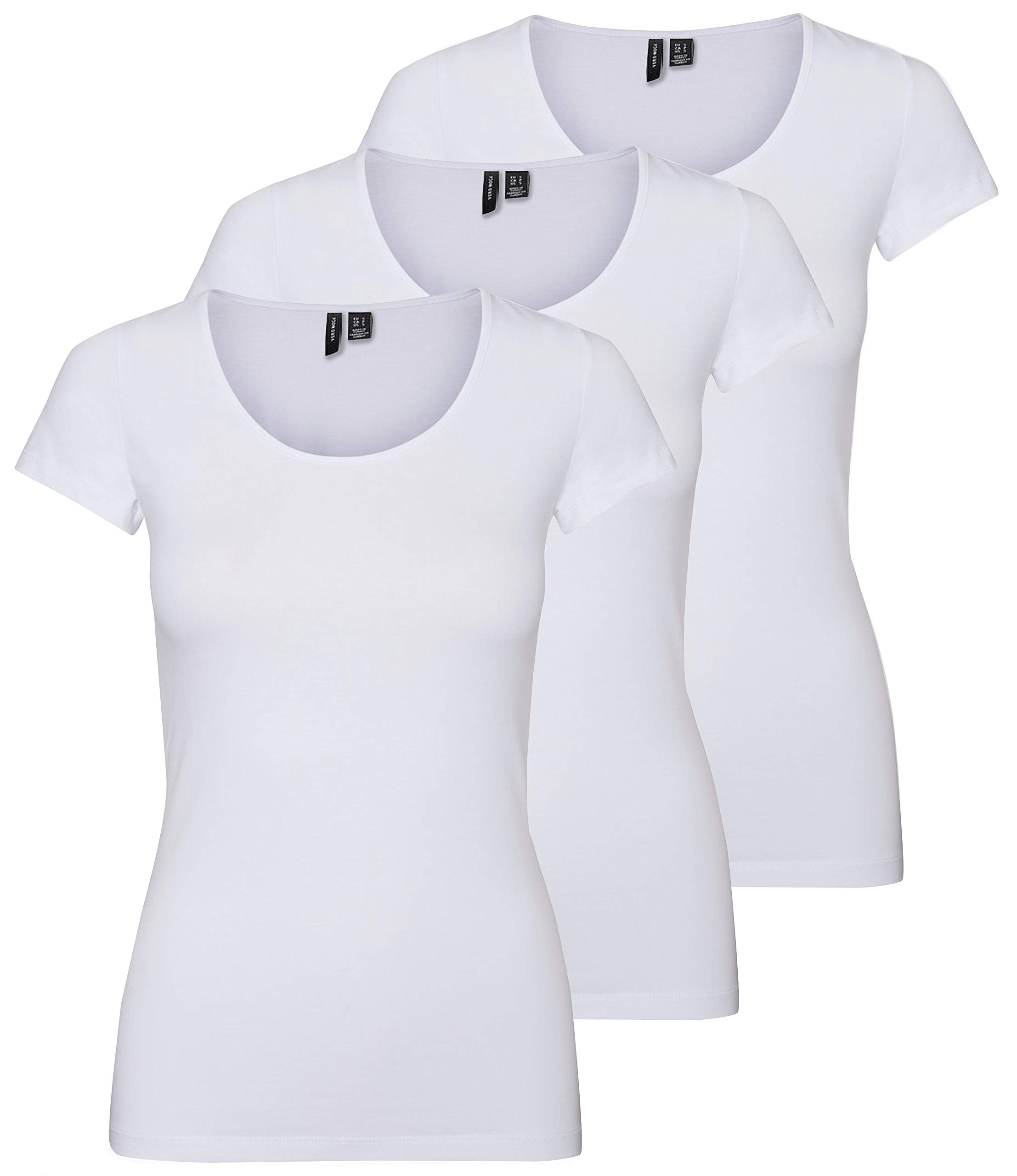 VERO MODA Damen VMMAXI My Soft SS U-Neck GA 3PACK 10247489, Bright White/Bright White & BR, XS