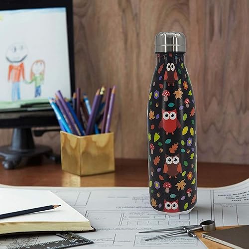 Miniatura 3 de Makachen Botellas de agua deportivas aisladas con diseño de búho, tazas de viaje de acero inoxidable, sin BPA, vaso para acampar al aire libre,