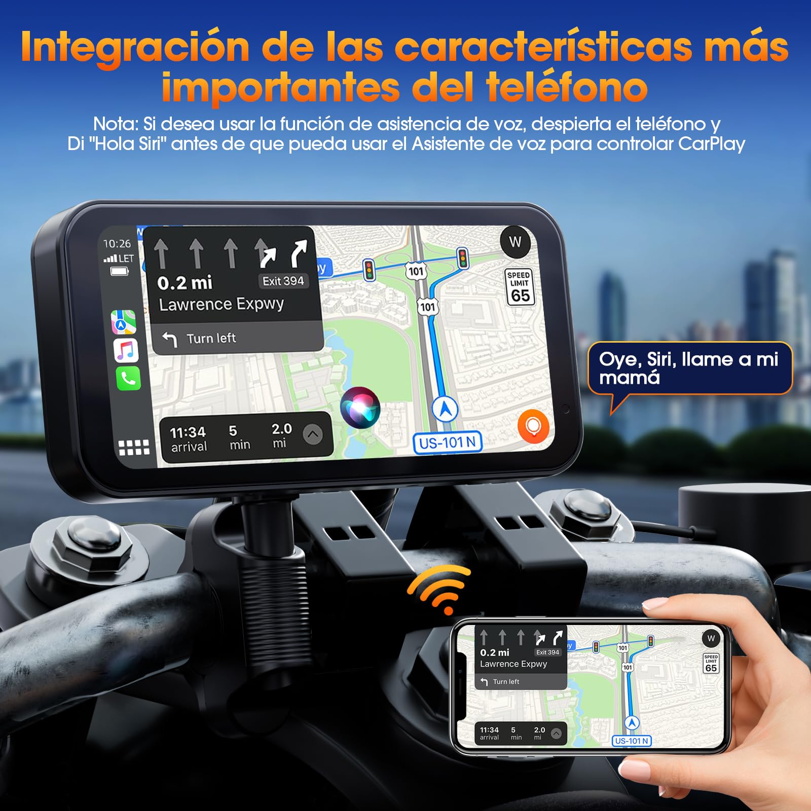 Volam Schermo portatile per Carplay Wireless Android Auto per moto, touchscreen impermeabile IP67 da 6.25 pollici, navigazione GPS automatica, supporto Siri/Google Assistant