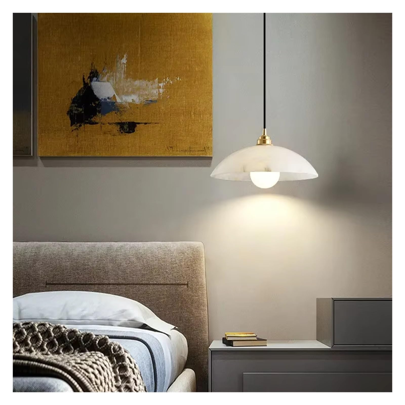 ZTCHSENZT Nordic Marble Chandelier Bedroom Bedside Restruant Living Room Background Wall Indoor Decor Pure Copper Pendant Light,Warm light-1 head