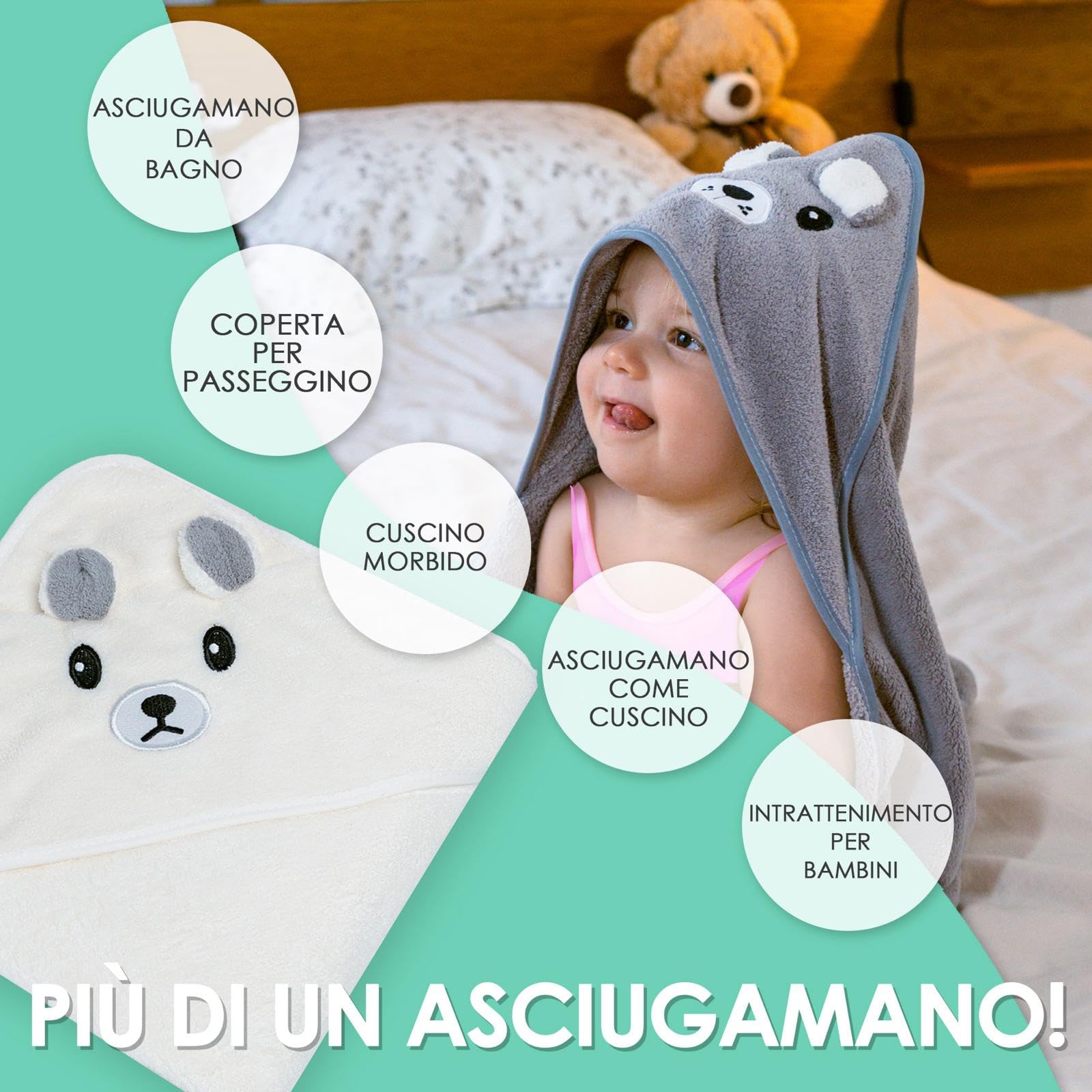 Accappatoio Neonato 0-3 Mesi - Asciugamano Con Cappuccio a Forma di Animale - Regalo per Neonata Femmina