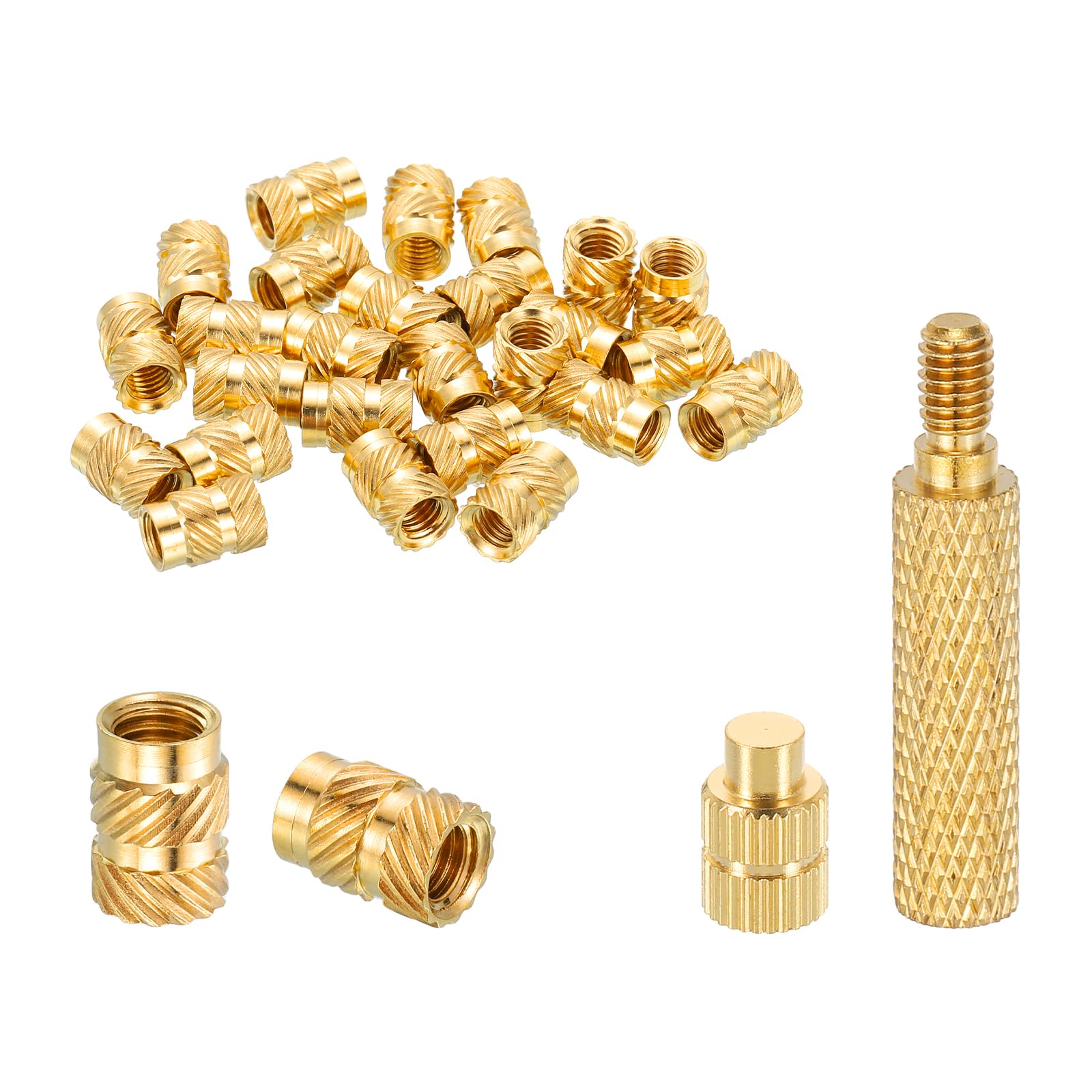 sourcing map 20 Pcs Threaded Inserts with Soldering Iron Tip Press Tool, M6 x 10mm H x 8mm OD Brass Metric Knurled Nuts Heat Set Inserts Embedment Nut for 3D Printing Plastic Parts