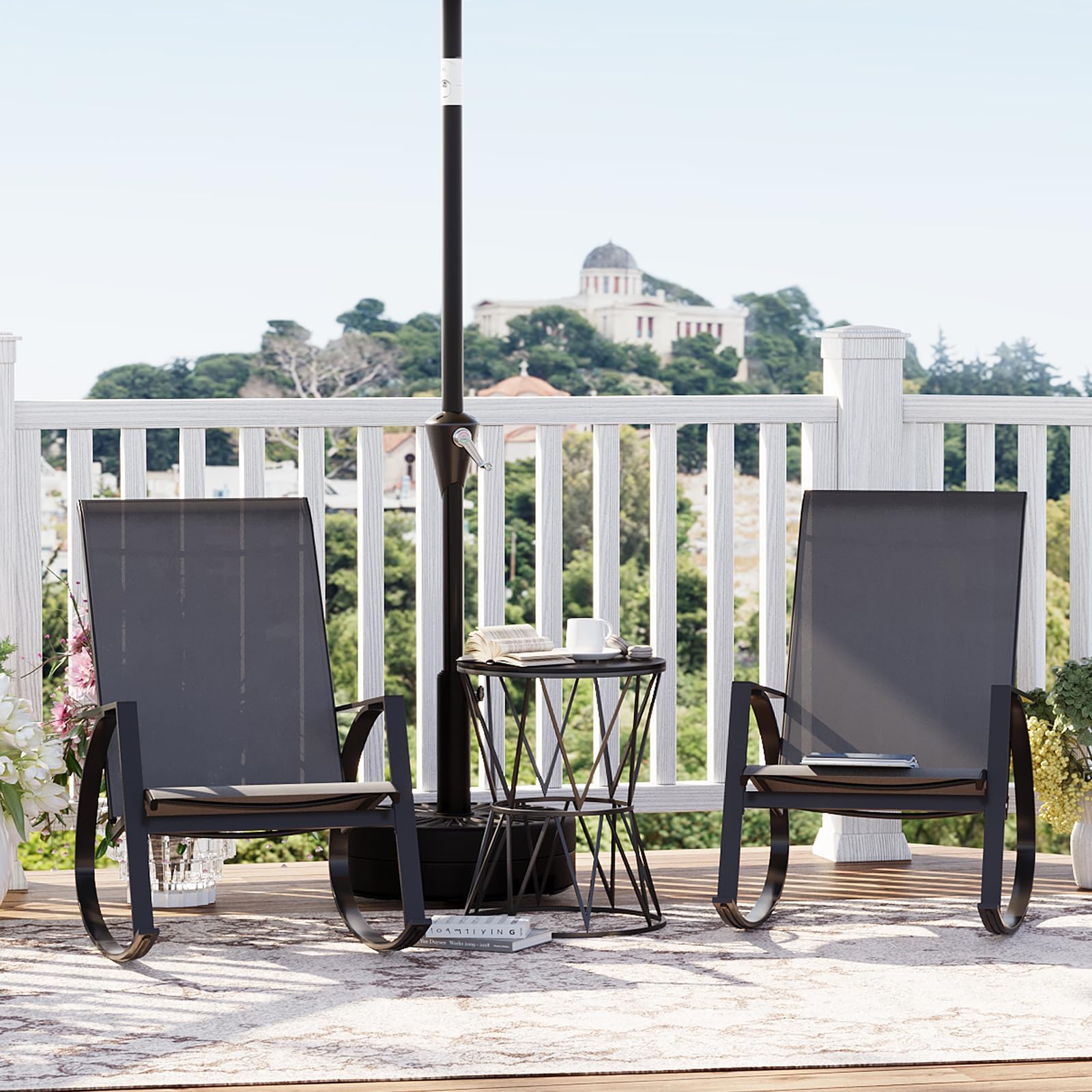 2er Set Garten-Schaukelstuhl, mecedoras de Exterior | robuster Metallrahmen, ergonomische Sitzform, hohe Rückenlehne, Tela transpirable, für Garten/Terrasse/Balkon
