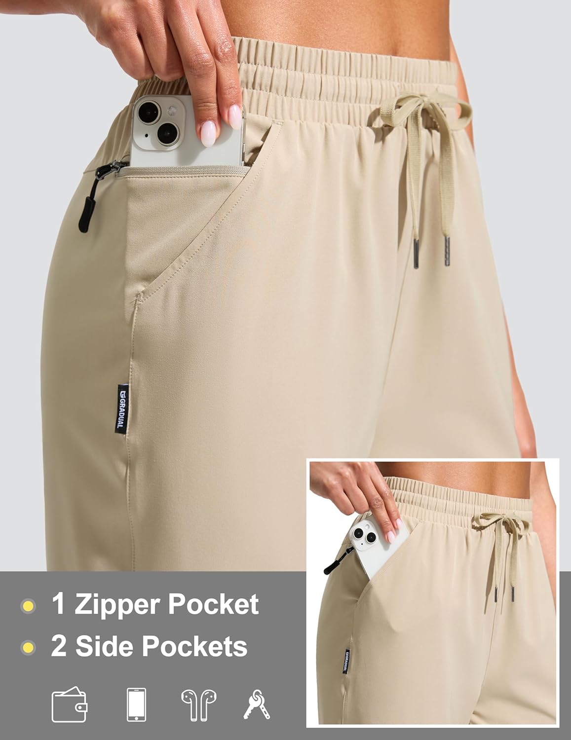 G Gradual Women's 13" Long Hiking Shorts with Zipper Pocket Lightweight Quick Dry Knee Length Bermuda Shorts for Women - Image 3