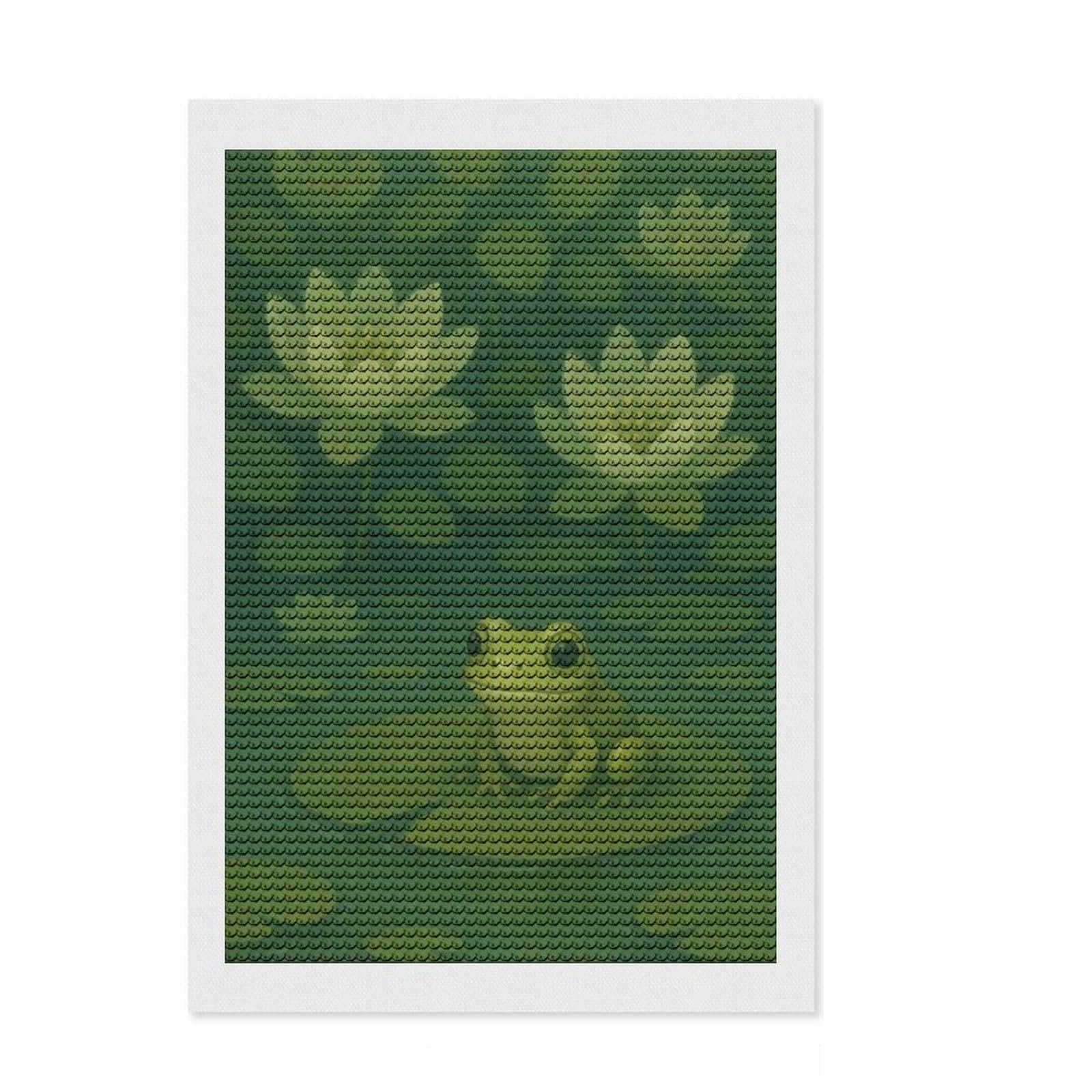 Junmoney Frog on Lily Pad Illustration Full Drill Diamond Painting Kit 8"x12", Full Kit Included, Aesthetic Room Decor, for Family Craft Time